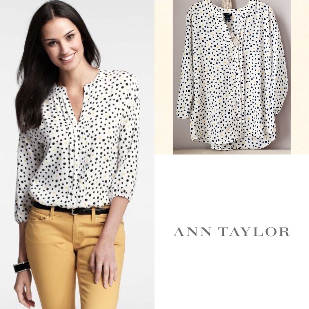 Ann Taylor dot print 3/4 sleeve blouse